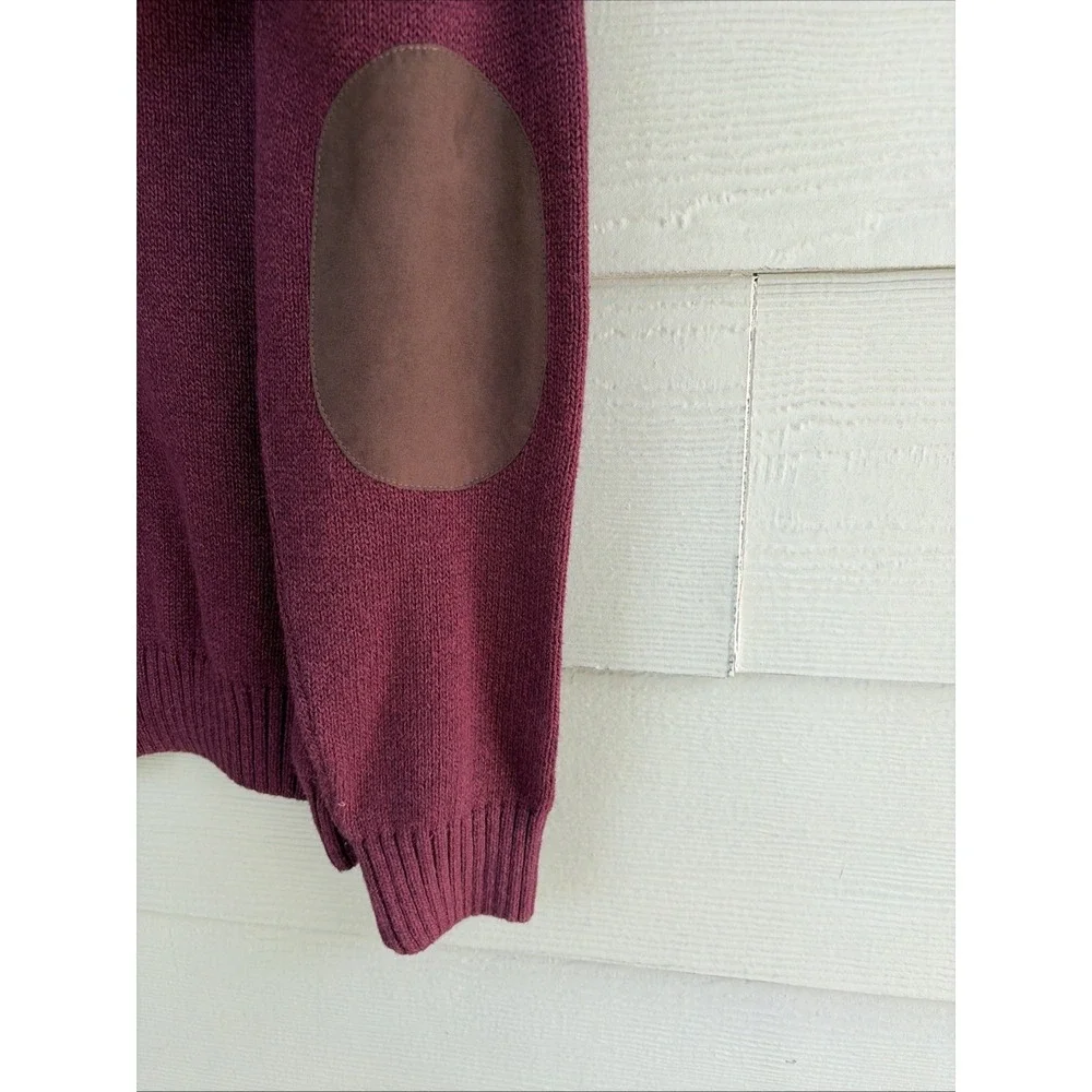 Chaps Maroon Burgundy Mock‎ Neck Elbow Patch Button Knit Sweater Mens Large NEW